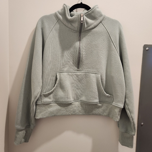 Women's Sage Green Half-Zip Pullover With Pocket - Picture 5 of 9